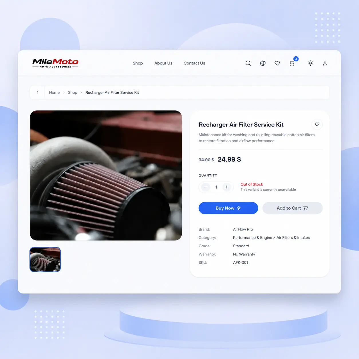 MileMoto automotive ecommerce system preview